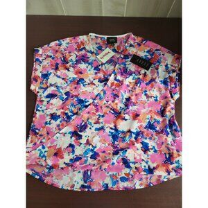 W5 Women's Top Blouse Lightweight Cover size L Cap Sleeve V Neck Wrap sh23" ch22
